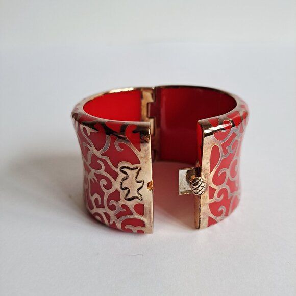 New Angelique De Paris 925 Gold Platted Red Clasp Wide Bracelet - Picture 7 of 16